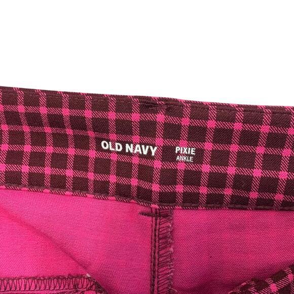 Old Navy Check Plaid Pixie Ankle Pants Womens Sz 6 Burgundy Pink Stretch Slim - Picture 3 of 5